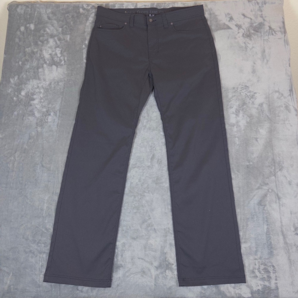 Prana Zion Slim Fit Pants Mens 35W X 34L Gray Stretch Nylon Outdoor Hiking